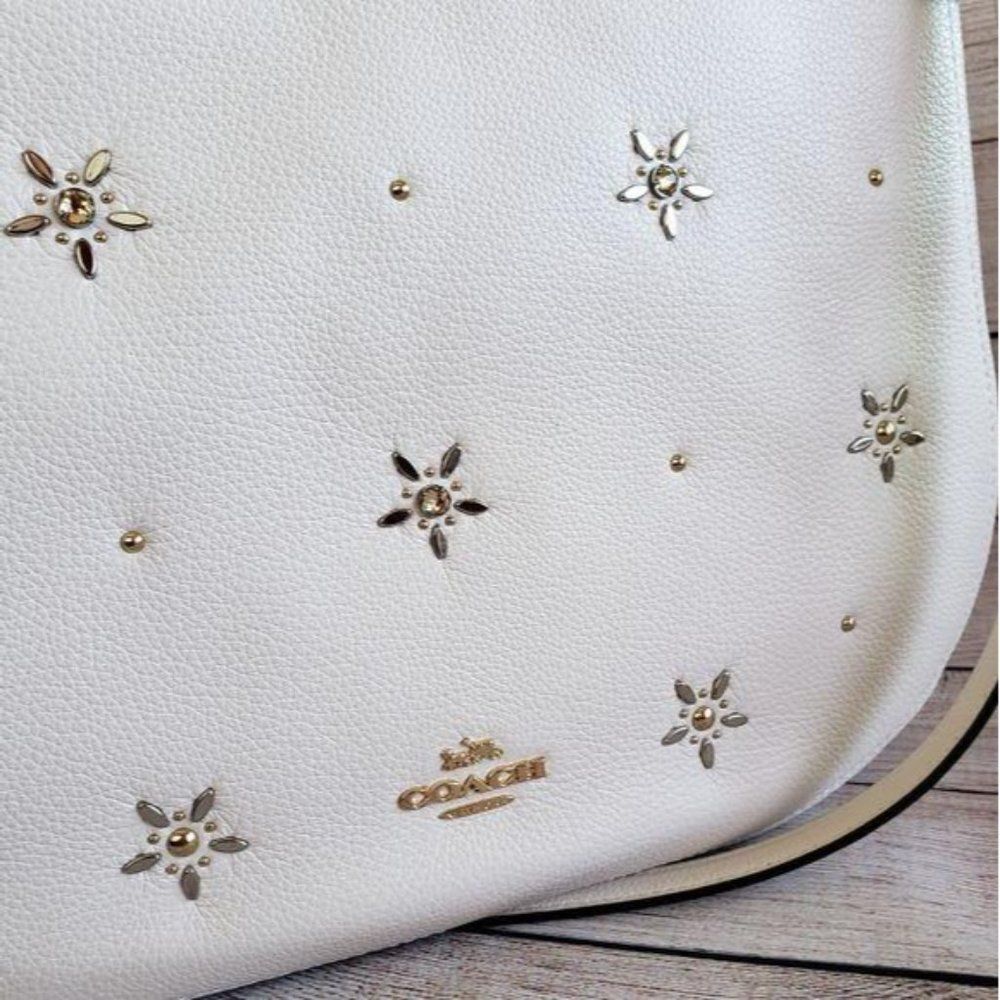 Coach Studded Elle Hobo Refined Pebble Leather Shoulder Crossbody Handbag Chalk - Picture 4 of 15